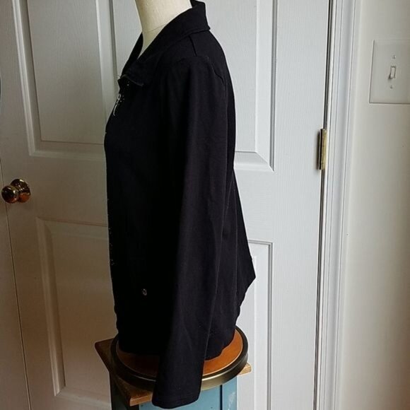 Laura Ashley Black Sweatshirt Zip Up Bling JACKET Women's WOMAN'S Size Medium - Picture 5 of 13